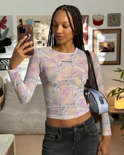 Nude Project Bow Mesh Top Lilac Sale