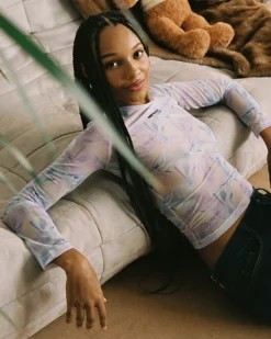 Nude Project Bow Mesh Top Lilac Sale