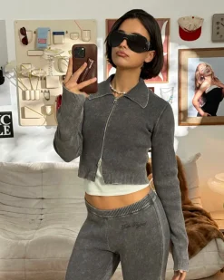 Nude Project First Class Zip-Up Knit Cardigan Ash Clearance