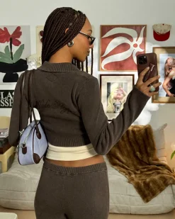 Nude Project First Class Zip-Up Knit Cardigan Brown Hot