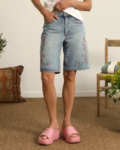Nude Project Flowers Denim Shorts Sale