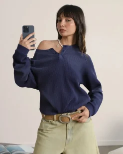 Nude Project Global Soon Waffle Polo Navy Outlet