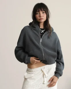 Nude Project Global Soon Waffle Zip-Up Hoodie Ash Outlet