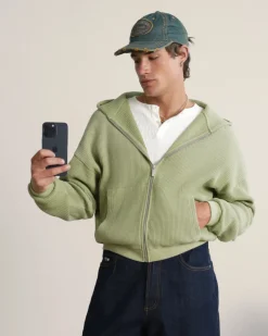 Nude Project Global Soon Waffle Zip-Up Hoodie Green Clearance