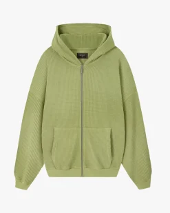 Nude Project Global Soon Waffle Zip-Up Hoodie Green Clearance