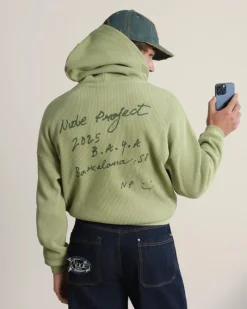Nude Project Global Soon Waffle Zip-Up Hoodie Green Clearance