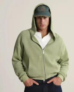 Nude Project Global Soon Waffle Zip-Up Hoodie Green Clearance