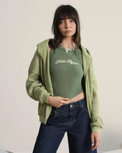 Nude Project Global Soon Waffle Zip-Up Hoodie Green Clearance