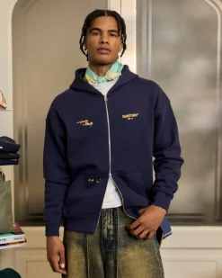 Nude Project Global Soon Zip-Up Hoodie Navy Fashion