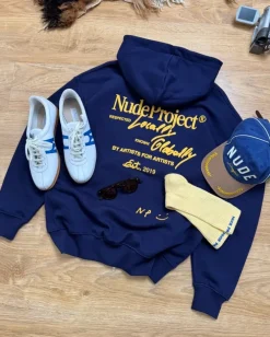 Nude Project Global Soon Zip-Up Hoodie Navy Fashion
