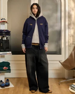 Nude Project Global Soon Zip-Up Hoodie Navy Fashion