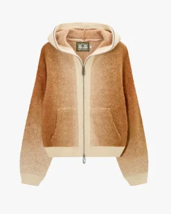 Nude Project Gradient Zip-Up Knit Hoodie Brown Outlet
