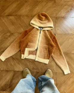 Nude Project Gradient Zip-Up Knit Hoodie Brown Outlet