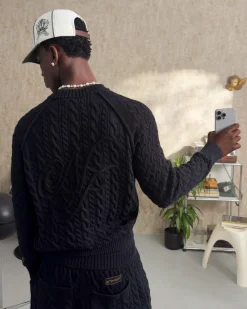 Nude Project La Nonna Cable Knit Sweater Black Sale