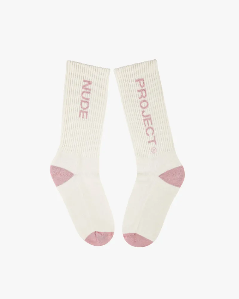 Nude Project Logo Socks White/Burgundy 2Xpack Clearance