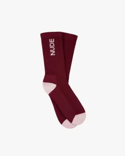 Nude Project Logo Socks White/Burgundy 2Xpack Clearance