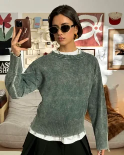 Nude Project Perfect Cropped Knit Sweater Green Outlet