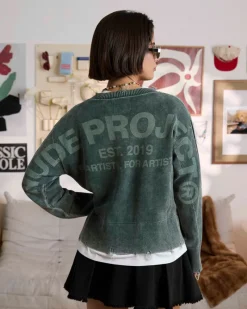 Nude Project Perfect Cropped Knit Sweater Green Outlet