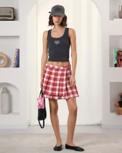 Nude Project Plaided Skirt Red Hot
