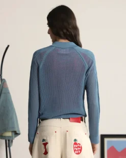 Nude Project Raglan Knit Polo Blue Hot