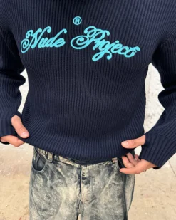 Nude Project Script Knit Sweater Navy Online