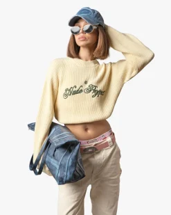 Nude Project Script Knit Sweater Offwhite New