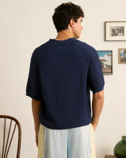 Nude Project Structure Knit Polo Navy Fashion