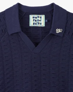 Nude Project Structure Knit Polo Navy Fashion