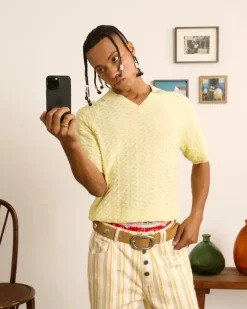 Nude Project Structure Knit Polo Yellow Sale