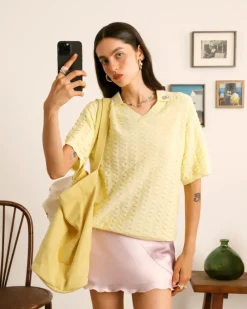 Nude Project Structure Knit Polo Yellow Sale