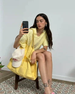 Nude Project Structure Knit Polo Yellow Sale