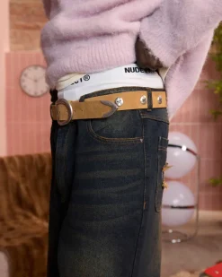 Nude Project Suede Belt Brown New