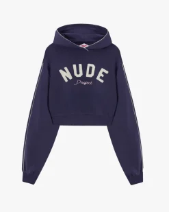 Nude Project Varsity Cropped Hoodie Navy Outlet