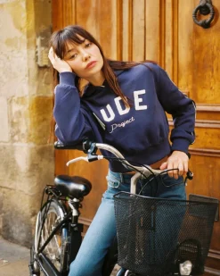 Nude Project Varsity Cropped Hoodie Navy Outlet