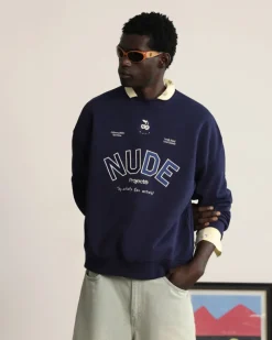Nude Project Varsity Sweatshirt Navy New