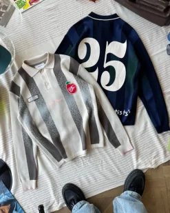 Nude Project Vizcaya Football Polo Knit Grey Clearance