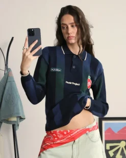 Nude Project Vizcaya Football Polo Knit Navy Blue Online