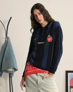 Nude Project Vizcaya Football Polo Knit Navy Blue Online