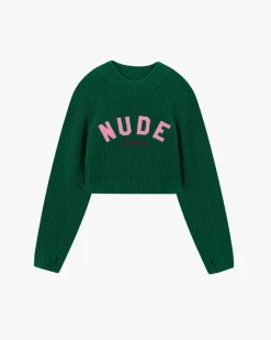 Nude Project Wifey Knit Cropped Sweater Green Hot